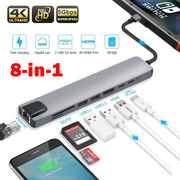 8 in1 USB-C To Type-C 3 USB 3.0 Hub HDMI RJ45 Ethernet Micro SDTF OTG 